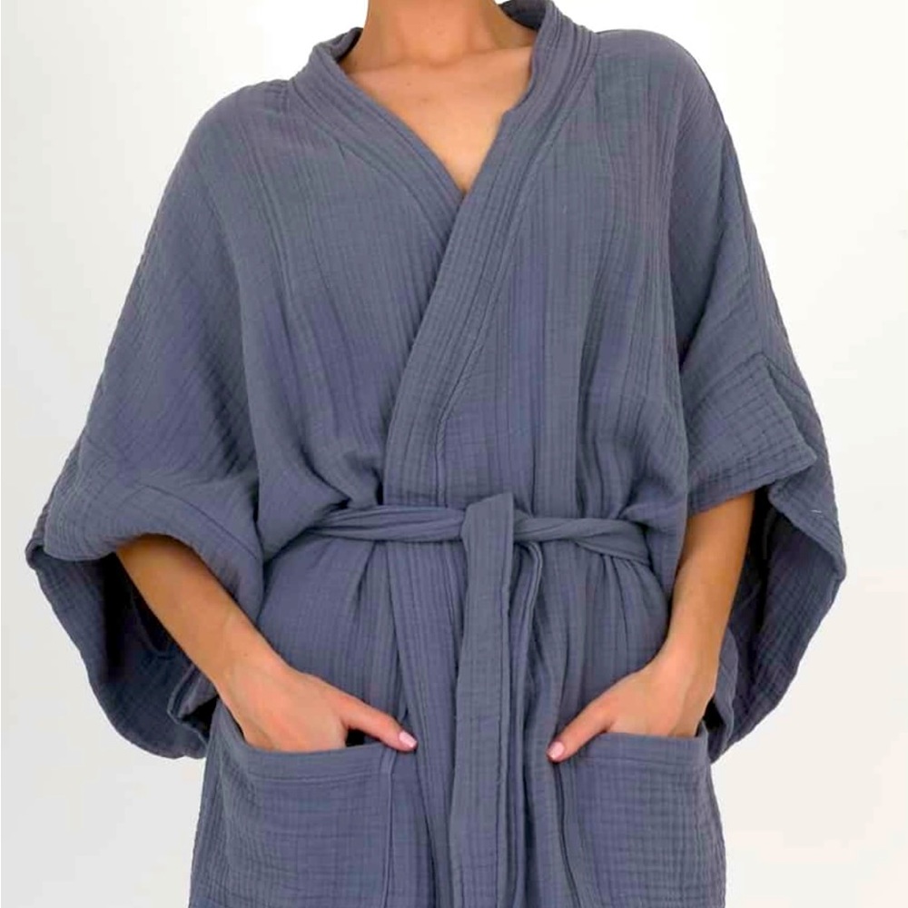 Simpuna Indigo Blue Muslin Cotton Robe with Belt Size S/M and L/XL NWT